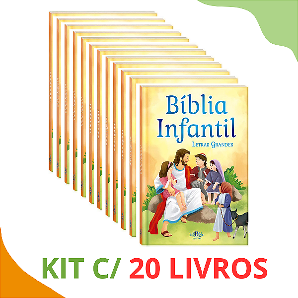 Kit com 20 Bíblias Infantil Ilustrada - Letra Grande Capa Dura Almofadada
