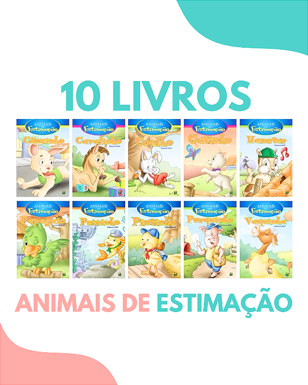 Kit com 10 Mini Livros Animais de Estimação Ilustrado - Brasileitura