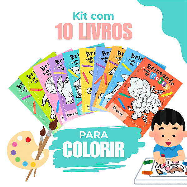 Kit com 10 Livros Brincando com as Cores - Livro de Colorir