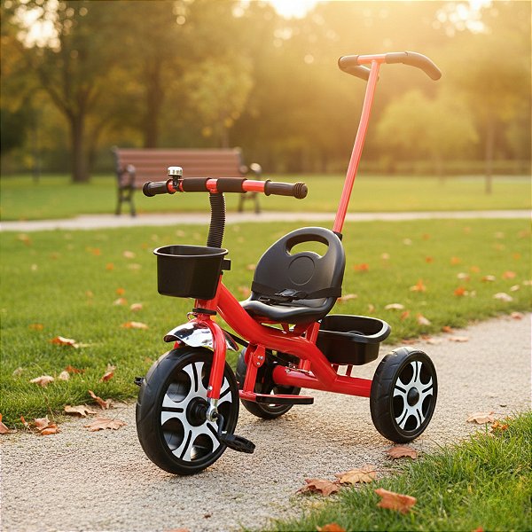 Triciclo Infantil com Haste Cestinhos e Campainha
