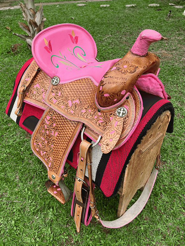 Sela 3 Tambores Profissional Cowgirl Champion + Manta QM Imports