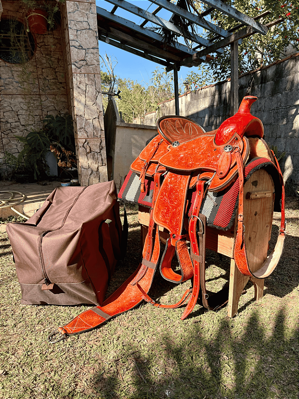 Sela Prova de Laço Team Roping Pro Havana + Manta e Bolsa