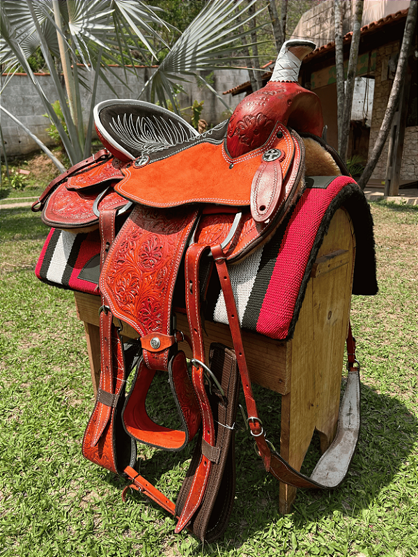 Sela Americana Prova de Laço Horse Podium Havana + Manta QM Imports