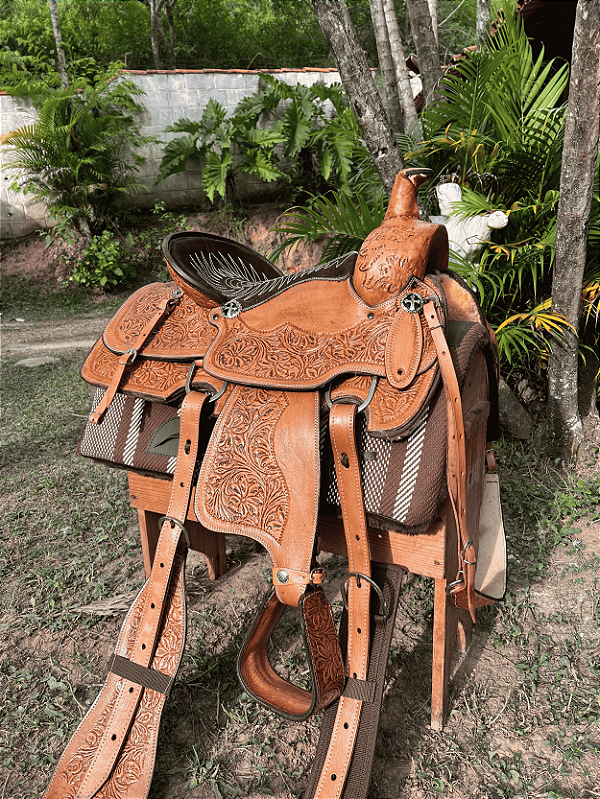 Sela Prova de Laço Half Notch Team Roping Competição + Manta QM Imports