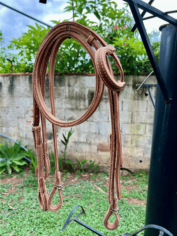 Cabeçada e Rédea de Couro de Búfalo QM Premium