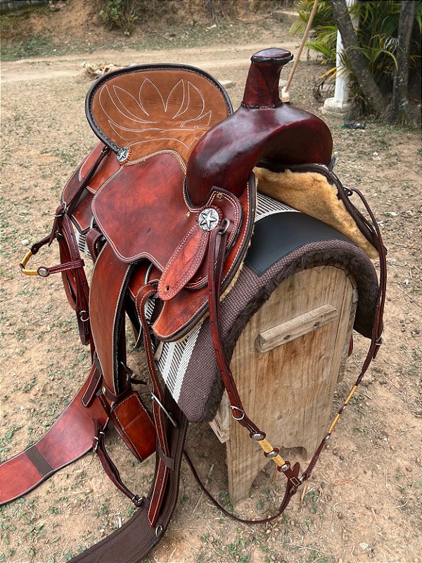 Sela Prova de Laço Couro Liso Profissional Havana + Manta QM Imports