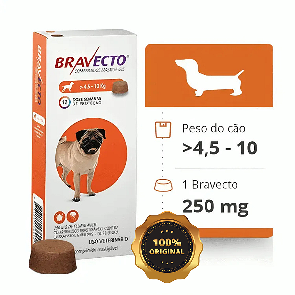 Antipulgas e carrapatos 250mg - 4,5 à 10kg