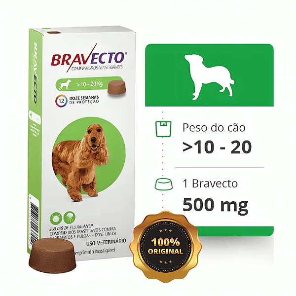 Antipulgas e carrapatos 500mg - 10 à 20kg