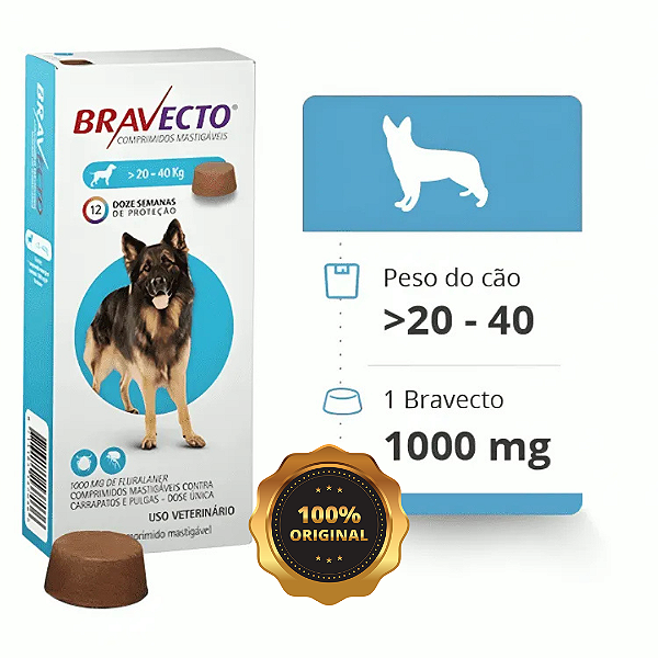 Antipulgas e carrapatos 1000mg - 20 à 40kg