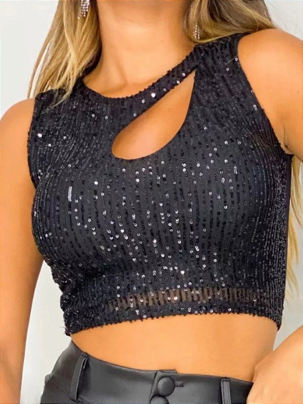 Cropped Brilho Gota – Paetê e Lantejoula com Bojo Prata