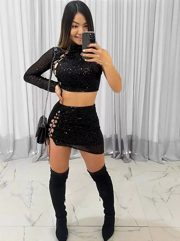 Conjunto Trançado - Cropped e Saia / Short