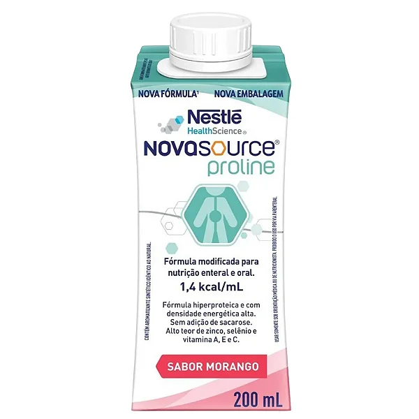 Novasource Proline Morango 200ML Nestlé Nutrição Enteral e Oral Hiperproteica