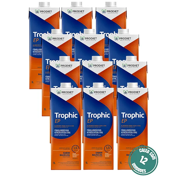 Trophic EP 1L Prodiet Nutrição Enteral Hipercalórica e Hiperproteica - Kit 12 Unidades