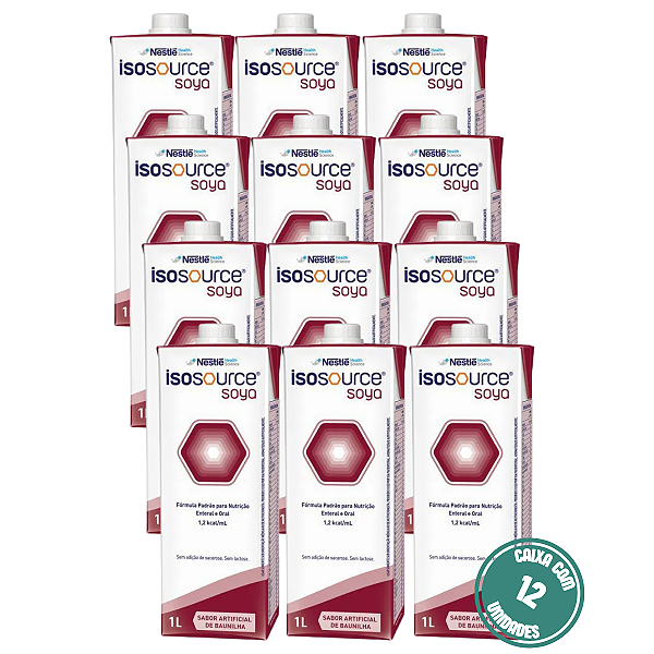 Isosource Soya 1L Nestlé Nutrição Enteral Normocalórica - Kit 12 Unidades