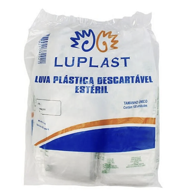 LUVA PLASTICA DESCARTAVEL ESTERIL LUPLAST COM 100 UND