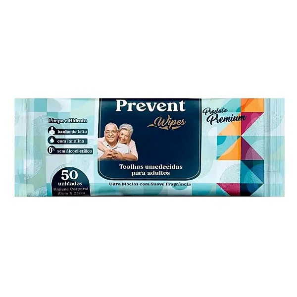 Toalha Umedecida Prevent Wipes Adulto 50 Unidades