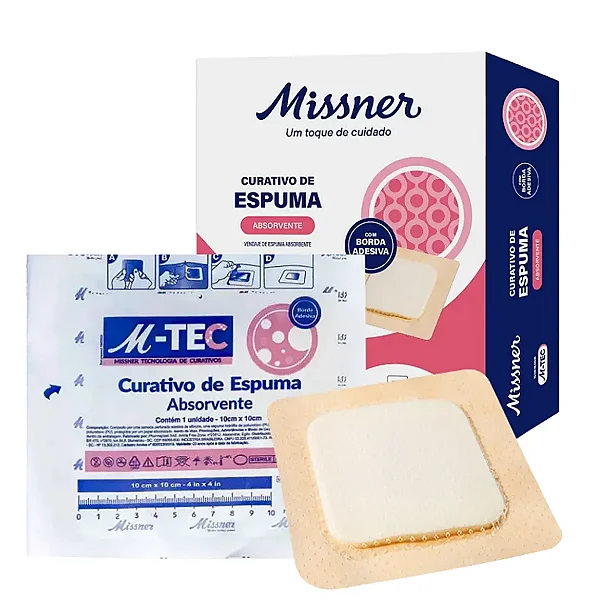 Curativo Espuma Absorvente com Borda 10cm x 10cm Missner Unidade