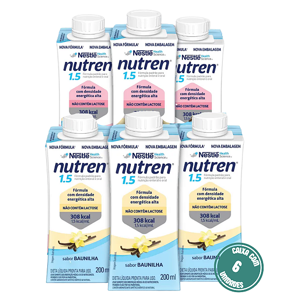 Nutren 1.5 200ML Nestlé Nutrição Enteral e Oral Hipercalórica - Kit 6 Unidades