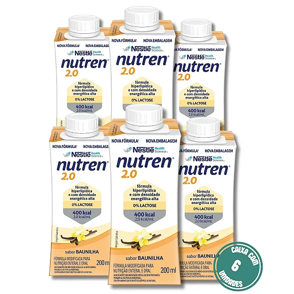 Nutren 2.0 Baunilha 200ML Nestlé Nutrição Enteral e Oral Hipercalórica - Kit 6 Unidades