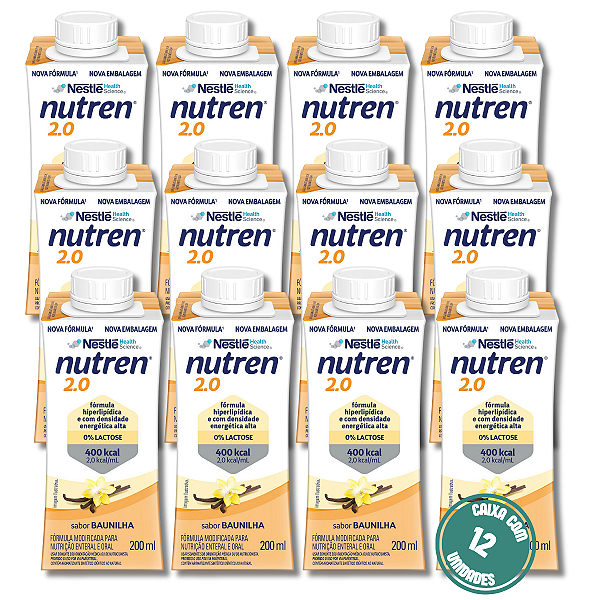 Nutren 2.0 Baunilha 200ML Nestlé Nutrição Enteral e Oral Hipercalórica - Kit 12 Unidades