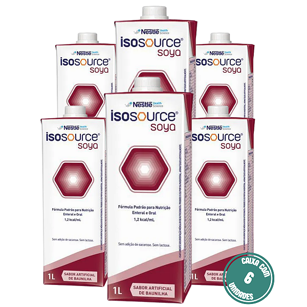 Isosource Soya 1L Nestlé Nutrição Enteral Normocalórica - Kit 6 Unidades