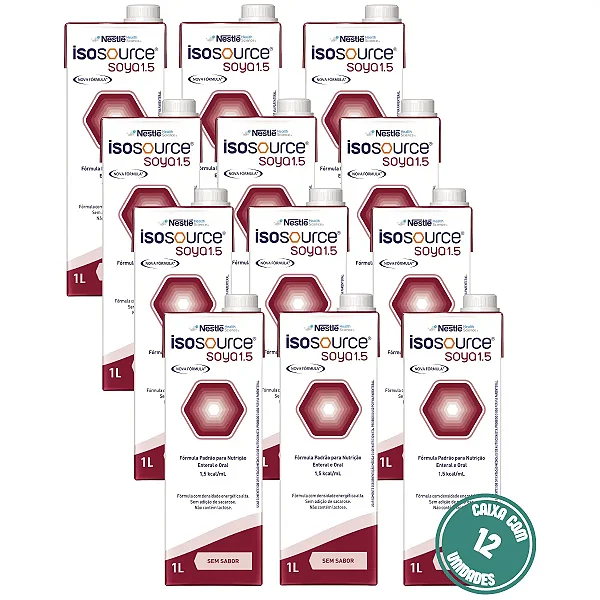 Isosource Soya 1.5 1L Nestlé Dieta Enteral Hipercalórica 1,5 kcal/ml - Kit 12 Litros