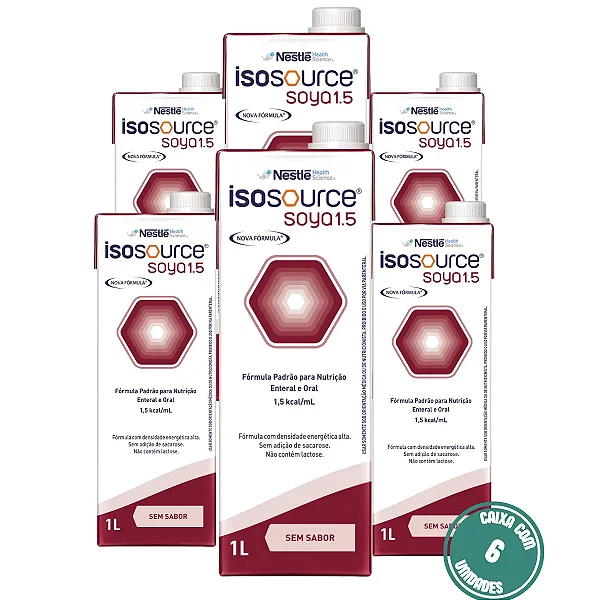 Isosource Soya 1.5 1L Nestlé Dieta Enteral Hipercalórica 1,5 kcal/ml - Kit 6 Litros