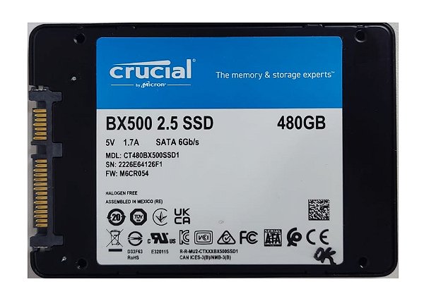 SSD SATA 480GB 2.5" CRUCIAL BX500