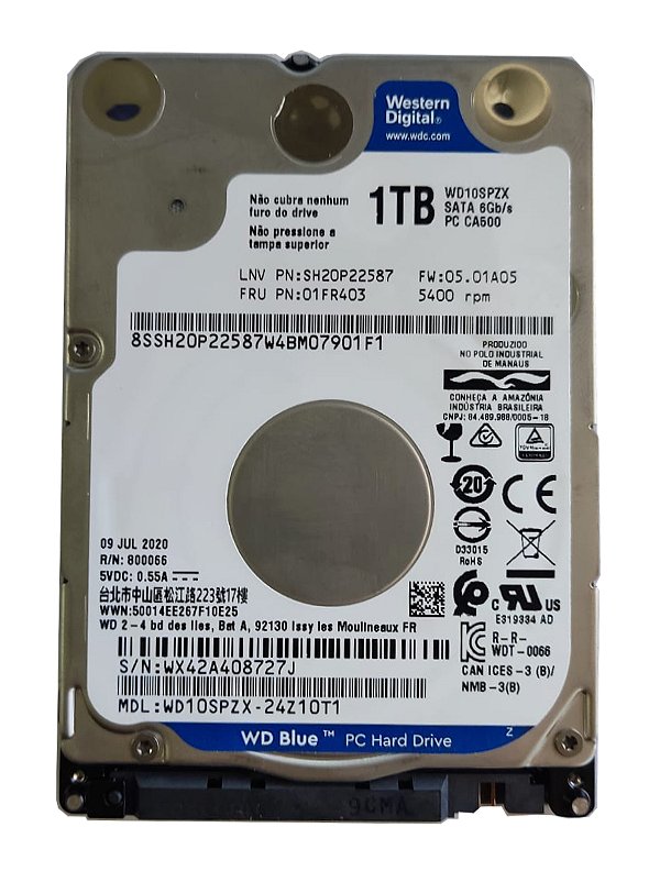 HD SATA 2.5 1TB W.DIGITAL BLUE WD10SPZX