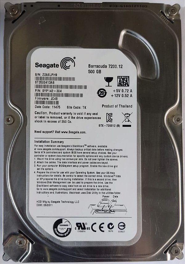HD SATA II 500GB 3.5" SEAGATE BARRACUDA ST3500413AS