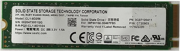 SSD NVMe 256GB SSSTC CL1-8D256 M2 2280