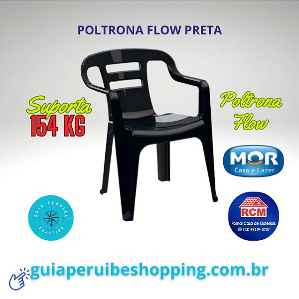 Cadeira de plástico tipo poltrona Flow cor preta alta resistência marca Mor em Peruíbe