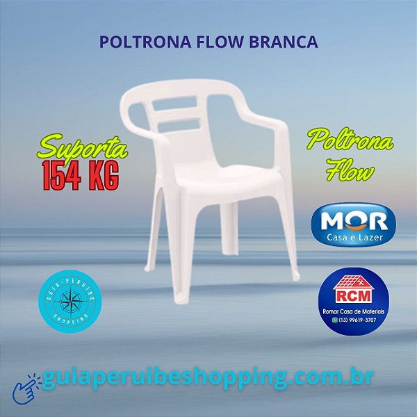 Cadeira de plástico tipo poltrona Flow cor Branca de alta resistência marca Mor em Peruíbe