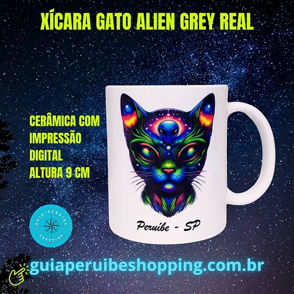Caneca em cerâmica 325 ml personalizada com Gato ET Grey Real em Peruíbe