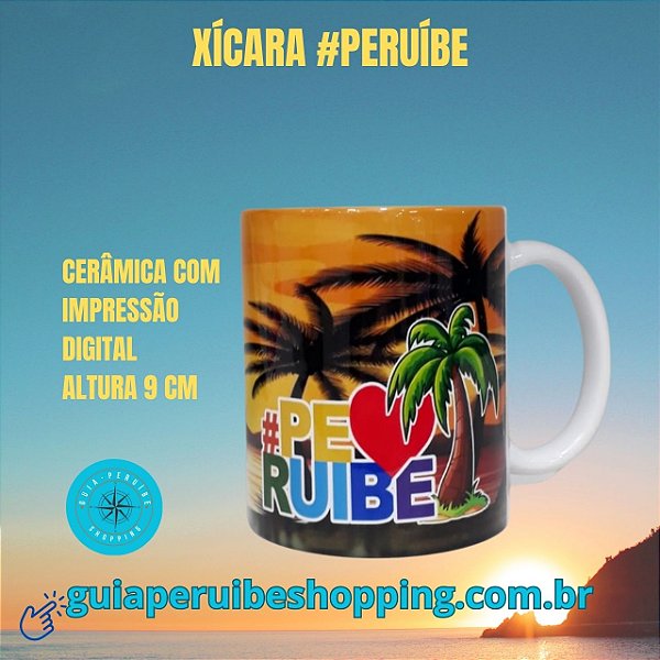 Caneca em cerâmica 325 ml personalizada com Coqueiros #Peruíbe