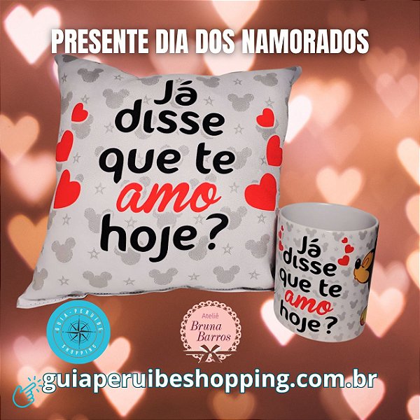 Caneca e almofada personalizada dia dos namorados Mickey e Minnie em Peruíbe