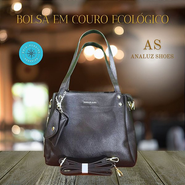 Bolsa Preta em Couro Ecológico Pavão de Ouro em Peruíbe