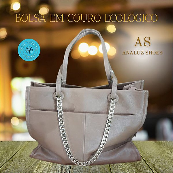 Bolsa cor Natural em Couro Ecológico Pavão de Ouro em Peruíbe