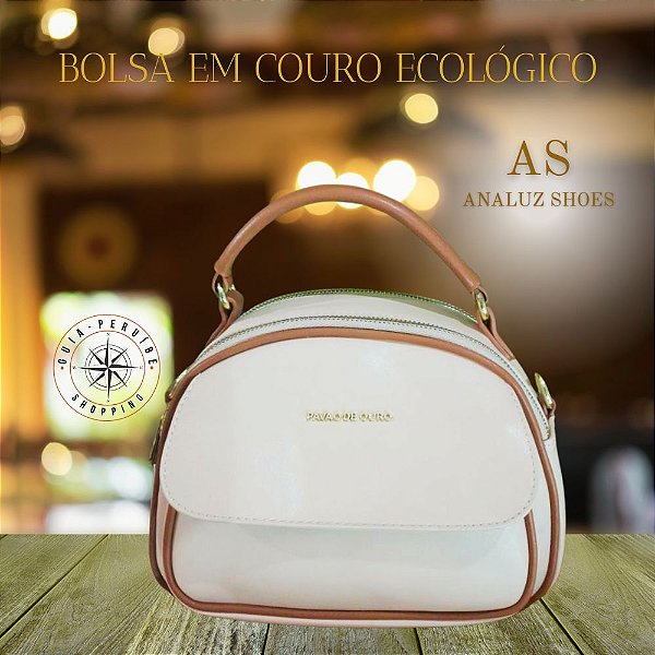 Bolsa Bege em Couro Ecológico Pavão de Ouro em Peruíbe