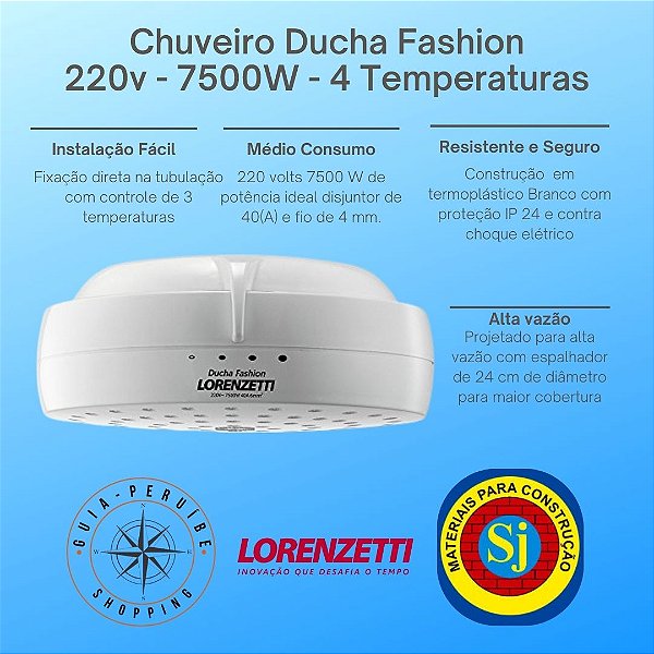 Chuveiro elétrico Ducha Fashion 220v Lorenzetti em Peruíbe.