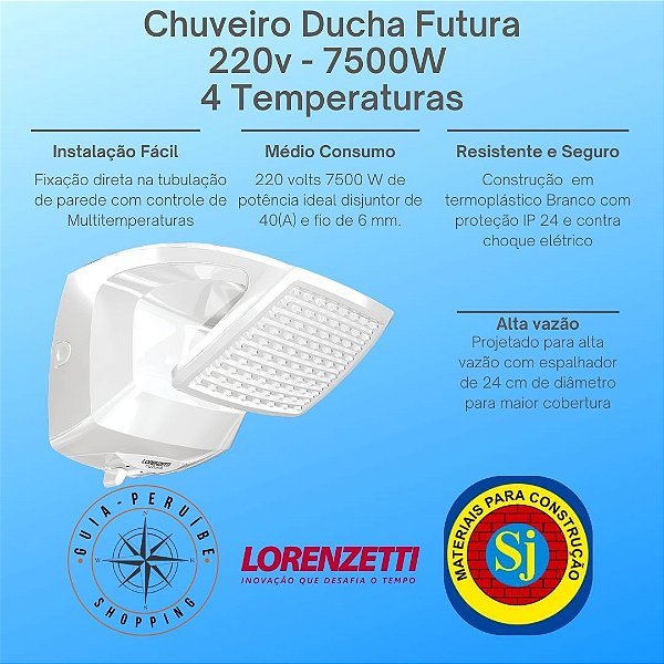 Chuveiro elétrico Ducha Futura 220v Lorenzetti em Peruíbe.
