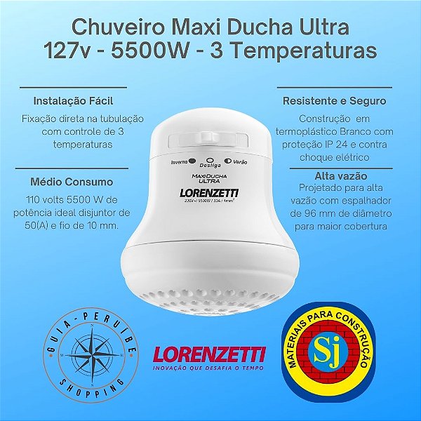 Chuveiro elétrico Maxi Ducha Ultra 3 T 110v Lorenzetti em Peruíbe.