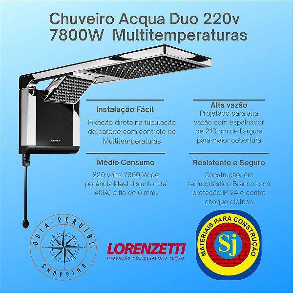 Chuveiro elétrico Acqua Duo Eeltrônico 220v Lorenzetti em Peruíbe.