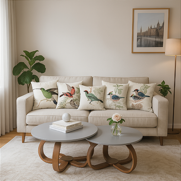 Mesa  de Centro Decorativa Pé de Cebola Off-White 35 cm para Sala Escritório Recepção com Tampo Vidro