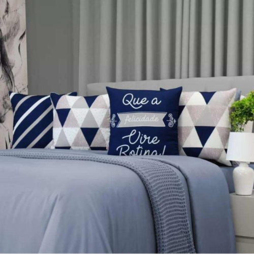 Kit c/4 Almofadas Cheias Decorativas Rotina Feliz  Para Sala ou Quarto Enchimento 45x45CM