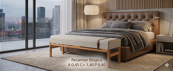 Puff Recamier Bélgica 140cm em Linho com Detalhe em Couro – Decora Casa