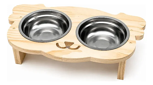 Comedouro Elevado Para Cães E Gatos Duplo Inox P E M Ração