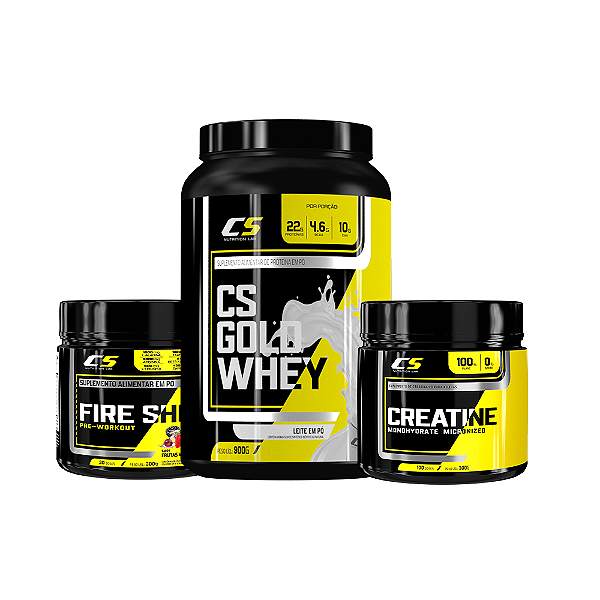 Kit - Whey Concentrado 900g + Creatina Monohidratada 300g + Pré Treino Fir Shot 300g