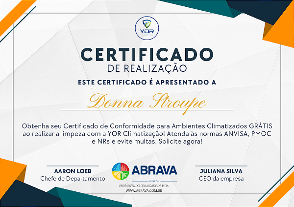 Certificado de Conformidade para Ambientes Climatizados – YOR Climatização