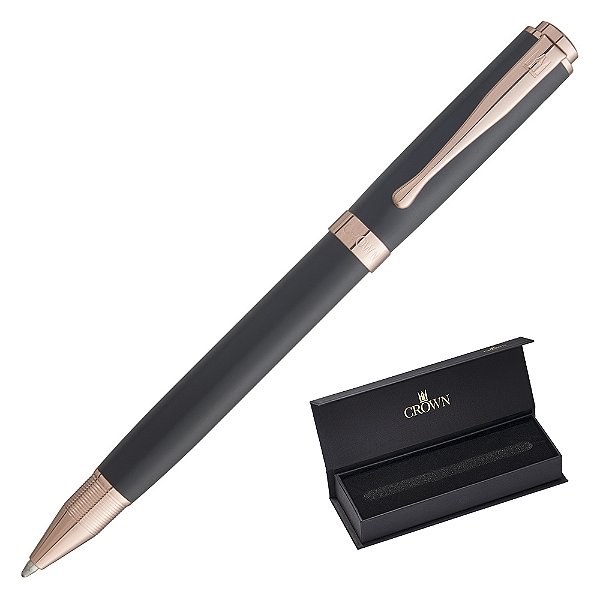 CANETA CROWN BARON ESF PRETA COM OURO ROSA